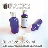 50ml Blue Bottle with Silver Cap and Dropper Insert - 10Pcs